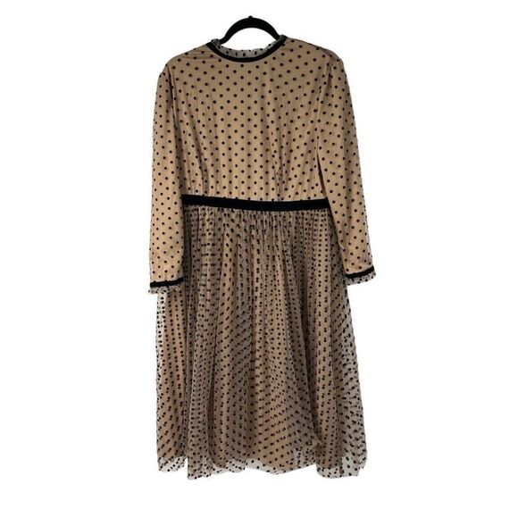 Skirt Society Tan Black Polka Dot Ruffled Neckline Cuff Tulle Long Sleeve Dress - Picture 1 of 8
